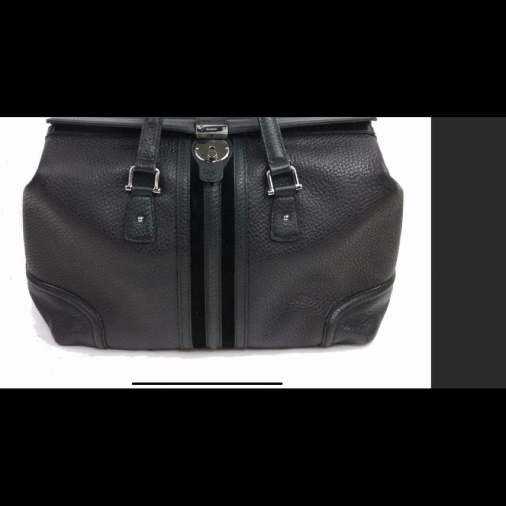 Auth Gucci Black Leather Bag #150335 002404